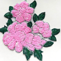 1PC Pink Rose Flower Sequins Patch Sew On For Clothes Bags Fashion DIY Decoration Applique Garment Accessories