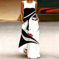 2026 Abstract Mask Printing Long Dress For Womens Sexy Sleeveless Tank Long Dress V-Neck Casual Clothing Women Robe Maxi Dress