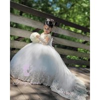 Customized Ivory Flower Girl Dresses For Wedding Appliques Floor Length Kids Birthday Party First Communion Pageant Gown