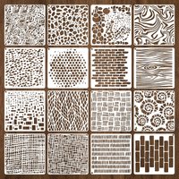 16 Reusable Craft Stencils, Textured Stencils for Painting, Plastic Background Stencils, Layered Drawing Stencils for Painting on Wooden Furniture, Cardstock, Canvas Paper, and Scrapbooks