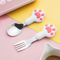 304 stainless steel children's tableware Cute cartoon silicone cat claw handle Eat and drink soup spoon fork
