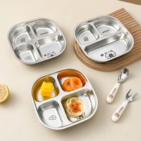 WORTHBUY Capybara 3/4 Grids Food Plate Dishes 304 Stainless Steel Divided Dinning Plates Salad Plate Tableware Dishwasher Safe