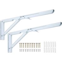 2 Pieces Heavy Duty Wall Mounted Shelf Brackets - 50CM Sturdy Folding White Metal Triangle Table Bench Folding Shelf Bracket