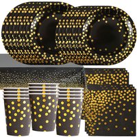 Black Gold Birthday Party Supplies Decors Black and Gold Tableware Plate Cup Napkin Balloon Ornament Cake Topper Background Boy