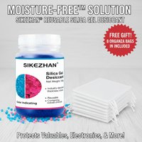 500g Blue Indicating Silica Gel Desiccant, Reusable Moisture Absorber with 8 Organza Bags for Storage, Electronics, Camera,Safes