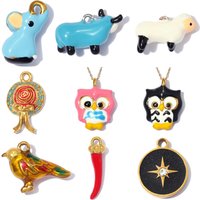 3pcs/Lot Stainless Steel Enamel Mouse Sheep Cow DIY Bracelet Charms Bird Owl Necklace Pendants Woman Chill Star Shoe Accessory