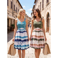 New High Waisted Women's Dresses 2026 Summer Sleeveless Tie Dye Print Dress Mock Button Crossover Colorblock Dress Vestidos