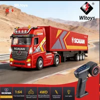 WLtoys XK 6408 1/64 4WD Alloy RC Tractor Truck with Independent Control Liftable Container Lights & Horn Cruise Control RC Car T