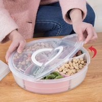 Multi - compartment Round Food Storage Container with Transparent Lid and Convenient Handle - Ideal for Organizing Snacks