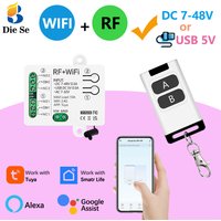 Tuya WiFi Smart Switch DC 12V 24V 2Channels Dry Contact Relay Receiver Wireless Remote Control Switch work with Smart Life,Alexa