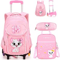 Children School backpack for Girls Cute Cat School Students Backpack For Kids Wheeled Backpack Bag Trolley School Bags On Wheels