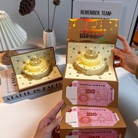 3D Pop-Up Birthday Red Envelope Greeting Card Foldable 6 Card Slots Musical Light Greeting Card Red Gold