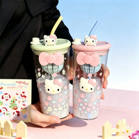 X&W High Aesthetic Value Ins Transparent Glass Material High Temperature Resistant Office Large Capacity Straw Drinking Cup