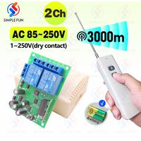 433MHz Universal Wireless Remote Control Switch 110V 220V 2CH Relay Module,3000m Control Range,for Light/Garage Gate/Fan/DIY