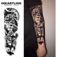 Mechanical Lion Temporary Tattoo,Lasts To 15 Days New Technology Magic Waterproof Semi Permanent Sticker,For Men Sleeve Tattoos.
