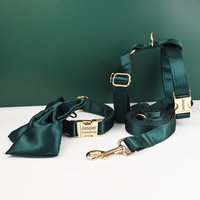 Hot Selling Custom Design Logo Sublimation Printed Polyester Pet Accessories Dog Collar Leashes Harness Bow Set Crystal 11