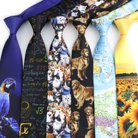 Novelty Soft Silk Men Tie Creative Graffiti Cat Dog Map Math Print Polyester Necktie Casual Party Daily Wear Cravat Accessories