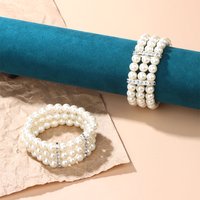 3 Rows Pearl Rhinestone Bracelet Elasticity Bracelet Simulated Pearl Multilayer Beaded Bangles Women Jewelry Gift