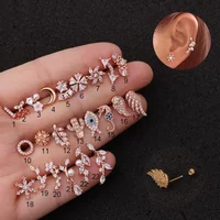 20G CZ Ear Stud Earrings, Hypoallergenic Surgical Stainless Steel Cartilage Helix Tragus Piercing Jewelry Cubic Zircon Earrings
