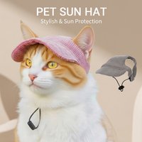 Summer Pet Cat Hat Adjustable Outdoor Sunscreen Cap with Ear Holes Breathable Cats Baseball Hats for Kitten Samll Dogs Headwear