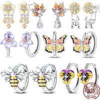 Fresh Spring Women's 925 Sterling Silver Tulip Rose Bee Fruit Original Design Earrings Fit Engagement Party Exquisite Jewelry