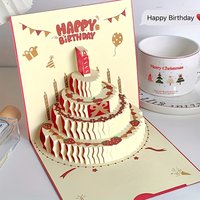 3D Pop Up Greeting Card Birthday Cake Happy Birthday Card with Envelope for Christmas Gift Party Invitation