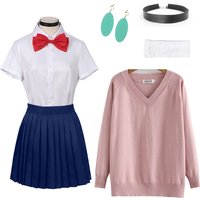 Customized Large Size Momo Ayase Cosplay Costume Anime Dandadan Sweater Skirt School Uniform Earrings Sock Party For Girls Women