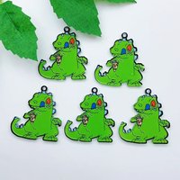 10 pcs cartoon pizza eating dinosaur acrylic pendants handmade search DIY jewelry accessories