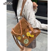 ELFSACK 2025 Autumn New Arrivals Casual Cute Leather Cartoon Embroidery Backpack School Bag For Woman