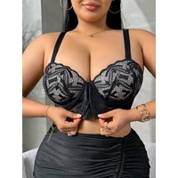 B C D Thin Cup Plus Size Lace Splicing Front Closure Women's Push up Bra Sheer Mesh Back Side Support Women's Bra