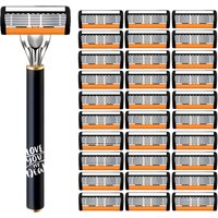 6 Blade Manual Razor for Men, Portable Travel Shaver for Face Beard & Body Hair Removal, Disposable Razors with Non-slip Grip