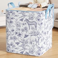 1PC clothing storage bag with lid and handle, used for organizing bedrooms, closets, clothes, quilts, foldable storage bag, blue