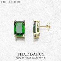 Stud Earrings Green Stone Golden Vintage Jewerly For Women 2022 Charms Elegant Design Gift In 925 Sterling Silver