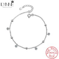 New Fashion Bohemia Shiny Round Zircon Pendant Anklets Women Jewelry 925 Sterling Silver Sexy Beach Circle Rhinestone Foot Chain