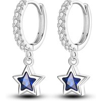 925 Sterling Silver Earrings Women Sparkling Dark Blue Star Drop Earring For Anniversary Wedding Jewelry Gifts