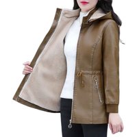 Winter Coat New Fashion Soft Leather Clothes Women's Long Sheep Leather Jacket Plus Velvet Padded Warm Coat