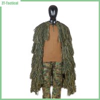 Lightweight Ghillie Poncho Tactical Sniper Ghillie Top for Airsoft Paintball Ghillie Poncho Suit Woodland
