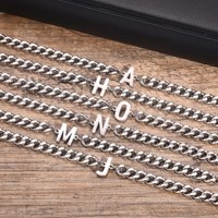 Classic A-Z Initials Bracelets for Men Women, 26 Letters Alphabet Charm Stainless Steel Wristabdn,Trendy Jewelry Gift