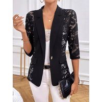Elegant Work Blazer Coats For Women 2025 Spring Summer Fashion Lace Notched Collar Slim Coat White Black Casual Women's Jacket