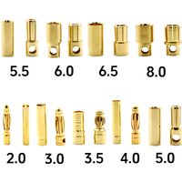 10Pairs 2.0/3.0/3.5/ 4.0/5.0/ 5.5/ 6.0/ 8.0mm Gold Bullet Banana Connectors Plugs Universal Adapter RC Electronic Accessories