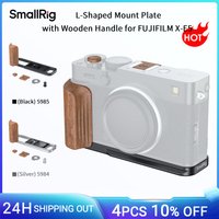SmallRig L-Shaped Mount Plate with Wooden Handle for FUJIFILM X-E5, w Shutter Button Cap Hot Shoe Cover 1/4"-20 Threaded Holes