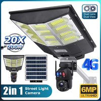 SHIWOJIA 6MP 20X ZOOM Solar Camera with Solar Street Lights 4G SIM Outdoor 360° WIFI Solar Security Camera PIR Monitor CCTV Cam