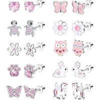 Bobisty 1Pair Cute Screw Back Earrings for Women Stainless Steel Multicolored Heart Flower Butterfly Rainbow CZ Stud Earrings