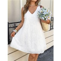 XL4XL Women's Embroidered Lace Short Skirt Vacation Casual Dress Hollow out Backless mid High Waist A-Line Silhouette