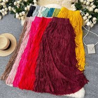 Trendy Tassels Skirts Women 2026 New Versatile Elastic Waist Patchwork Long Cake Skirts Fashion Tide Spring Autumn Casual Skirt