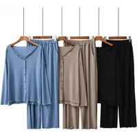 New Women's Modal 2 Pieces Home Suit 2025 Spring Autumn Long Sleeve Pajama Sets Loose Soft Cardigan Sleepwear Loungewear Clothes