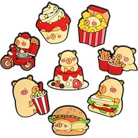 Cute Capybara Fast Food PVC Shoe Charms, 8Pcs Hamburger Fries Popcorn Cupcake Shoe Decorations Kawaii Crocs Charms DIY Kids Gift