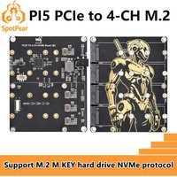 Raspberry Pi 5 PCIe to 4-CH M.2 NVMe 4-Ports SSD Board HAT Pi5 Four-Times