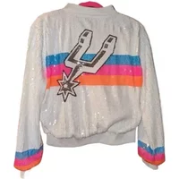 Autumn High Quality Streetwear Bling Sequined Long Sleeve Digit Round Neck Loose Jacket Women Hip Hop Straight Coats