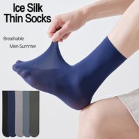 Men's Breathable Mesh Ice Silk Socks Summer Thin Anti Odor Moisture Wicking Solid Color Business Casual Mid Calf Socks 5Pairs